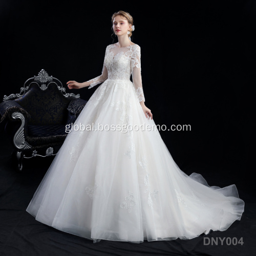 Bridesmaid dress bridal luxury long sleeve lace tulle wholesale civil plus size wedding dress with sleeves Manufactory